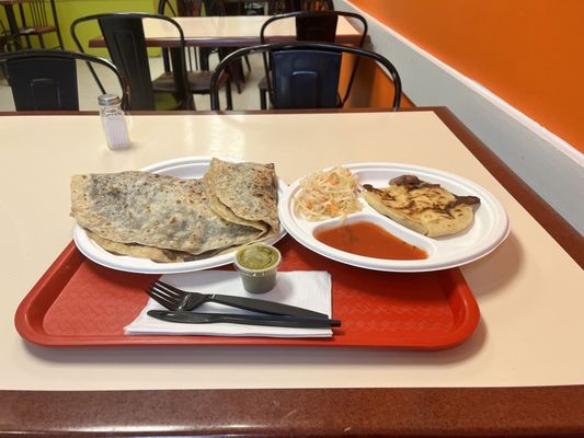 Steak baleadas and pupusa