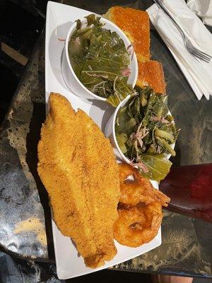 Fried fish and shrimp .. greens and cornbread!! DELICIOUS