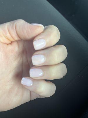 she used only the pink on my nails from the pink and white french manicure set, which turned out to be a perfect pale pink.