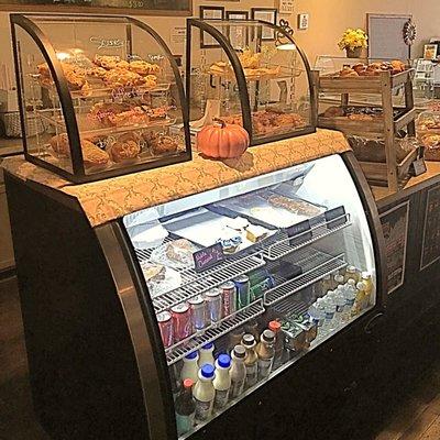 Pastry and cold beverage display