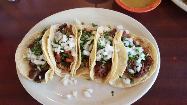 Tacos al pastor, bictec,and fajita