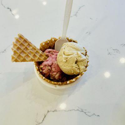 Sparkling Cherry Pie and coffee with cream and sugar scoops!