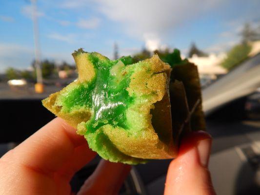 Very cool texture of the Pandan waffle.