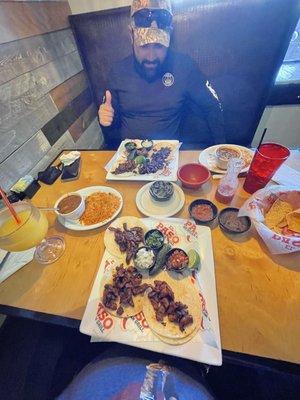 Guacamole dip, bean dip and salsa.