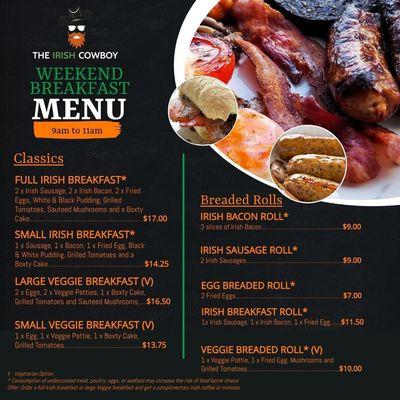 Weekend breakfast menu as of September 30, 2023, their first day in business.