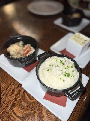 Sauted lobster and Creole Cream Cheese Potatoes, creamy and smooth! Black truffle butter in the white square container.