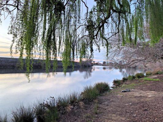 You can sand on the bank and fish in the San Joaquin a river.