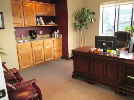 Enjoy coffee or tea while waiting for your estimate or repairs in our cozy waiting area.