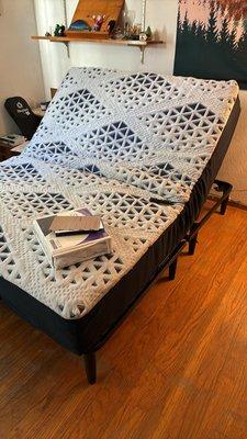 Hybrid mattress with memory foam on top and box springs at the bottom
 
 Also, adjustable frame