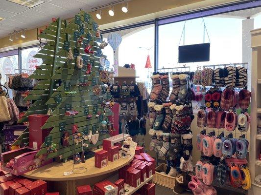 Slippers, ornaments and holiday decor