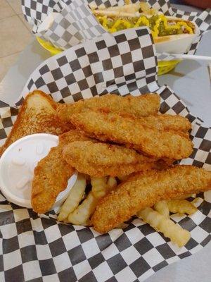 Steak finger basket with fries, toast and gravy