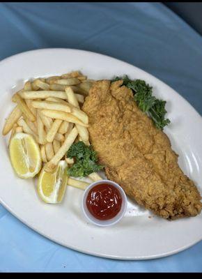 Fried basa with fries$9.99