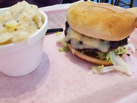 1/4 burger with German potato salad