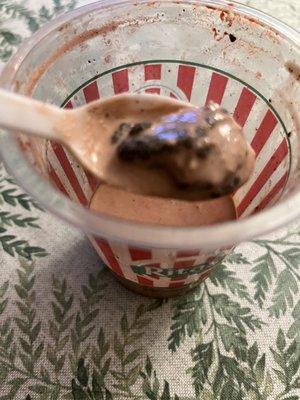 A not very blended Blendini with big chunks of Oreo, mostly chocolate custard and hardly any cherry water ice