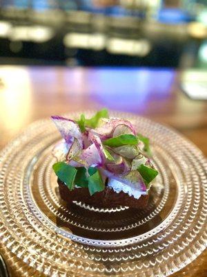 Radish Toast - whipped ricotta // preserved lemon // lovage powder