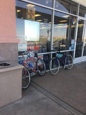 The manager would not let us park our bikes inside due to a bogus fire code restriction. There are also no bike racks out front.