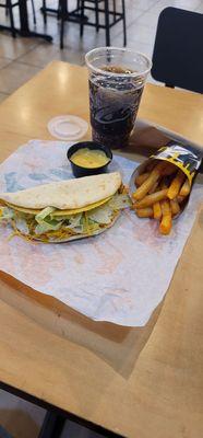 Cheesy gordita crunch light on the spicy ranch add sour cream. Nacho fries diet Pepsi