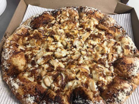 One of the best pizza's around is the BBQ Chicken pizza with a garlic parmesan crust!!