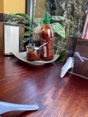 The condiments on the table