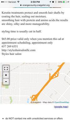 Photo of Craigslist ad of styleshairsalonllc.