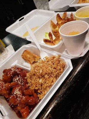 Sesame chicken and crab Rangoon