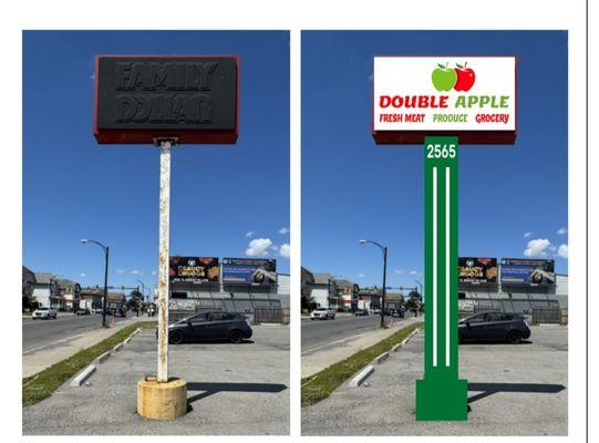 LED DIGITAL DISPLAY Outdoor Pole Sign. Before & After