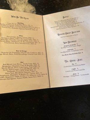 Drink menu