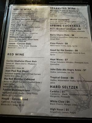 Drink menu