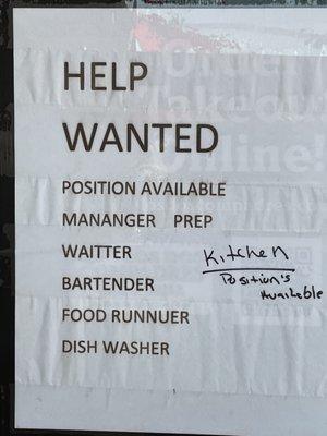 help wanted....but they are doing well without you