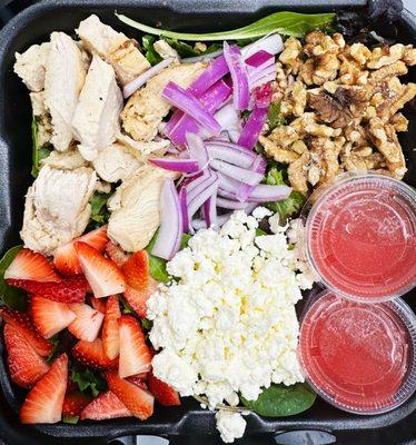 Grilled Chicken Strawberry Salad with Walnuts, Feta, Red Onion and Blush Wine Vinaigrette