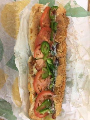 Footlong Toasted BLT w/green peppers and ranch in Italian Herbs and Cheese bread