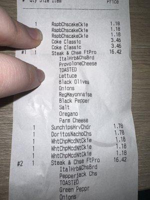 Receipt showing Italian herbs and cheese.