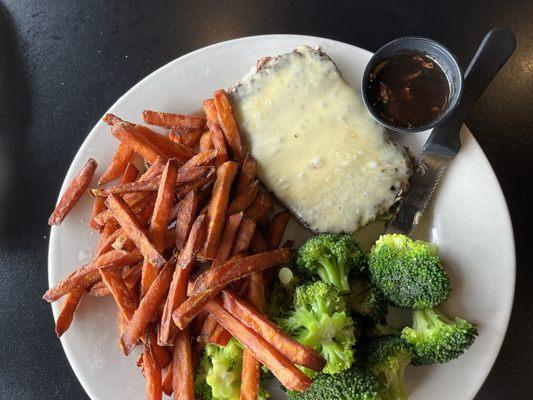 Chopped steak and sweet potatoes