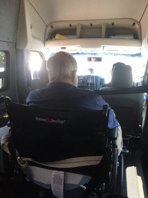 My grandpa on his way to board and care home. There was a jumpseat for me to ride with him and comfort him along the way.