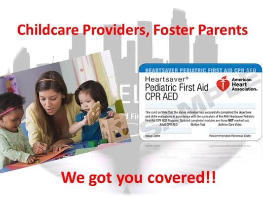 CPR and First Aid Certification for Childcare Providers and Foster Parents. English or Spanish Classes.