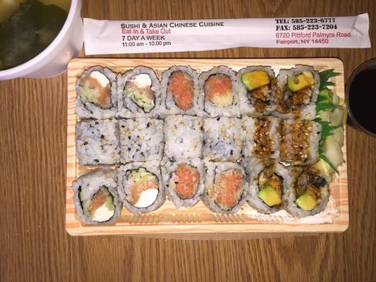 From left to right: Philadelphia roll, crunchy spicy tuna, eel avocado