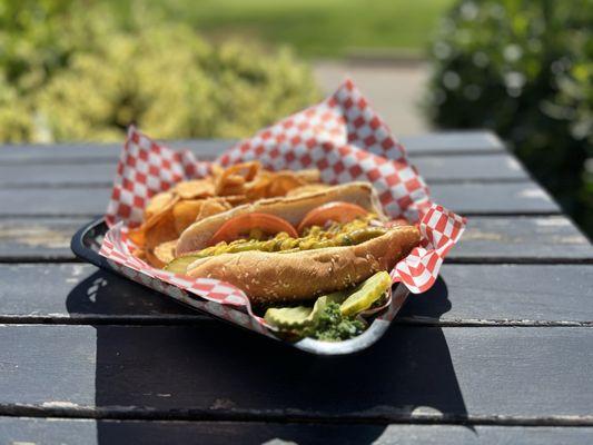 Chicago Dog with house made chips!