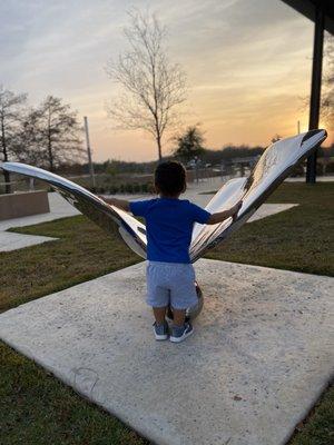 The butterfly sculpture at sunset.