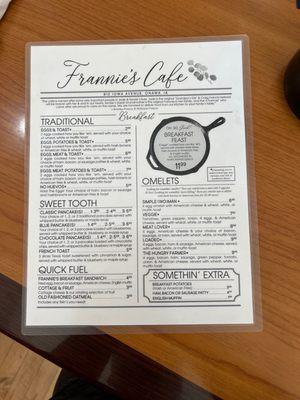 Breakfast menu