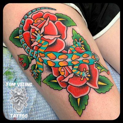 Bold and bright traditional tattooing by Tom Veling