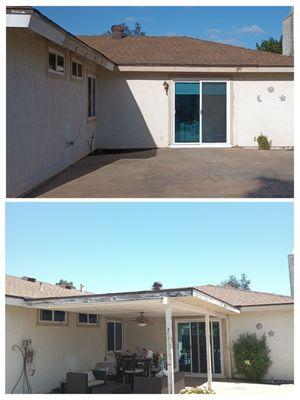 After photo on top. Demo and removal of patio roof and posts.