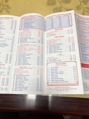 Menu as of November 2019 - halal chicken, beef, and lamb