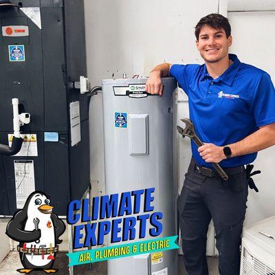 Climate Experts offers plumbing repair and replacement services including electric water heaters, hybrid water heaters, and tankless.