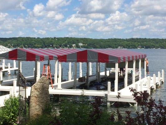 Full Width Charcoal and Bordeaux Pier Canopies