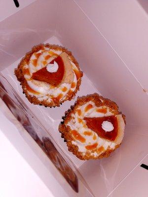 Pumpkin Pie cupcakes in their small cardboard carry-case