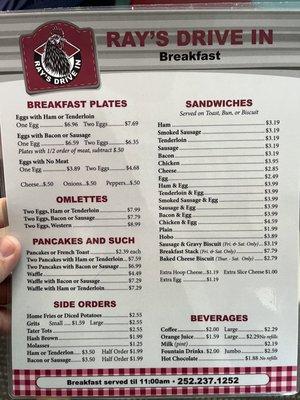 Breakfast menu