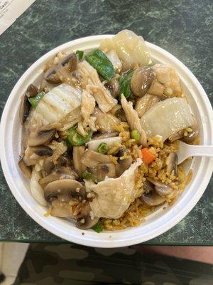 60. Moo Goo Gai Pan & fried rice.