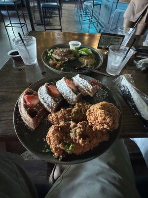 Crab cakes and chicken and waffles