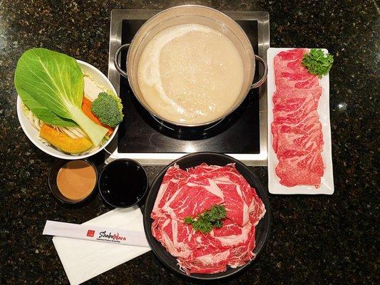 Japanese Hot Pot, Angus Ribeye, Wagyu