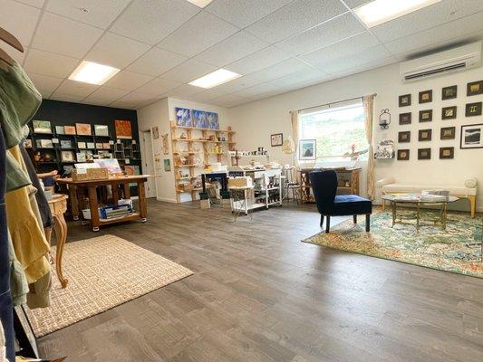 Interior of the Icky Love Art Loft & Gallery. Head upstairs inside of Tradition Coffee Roasters.